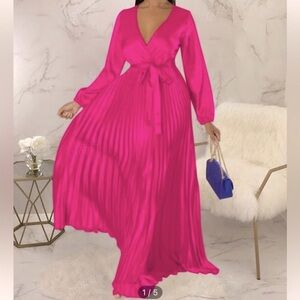Elegant Pink Maxi Dress V neck luxury